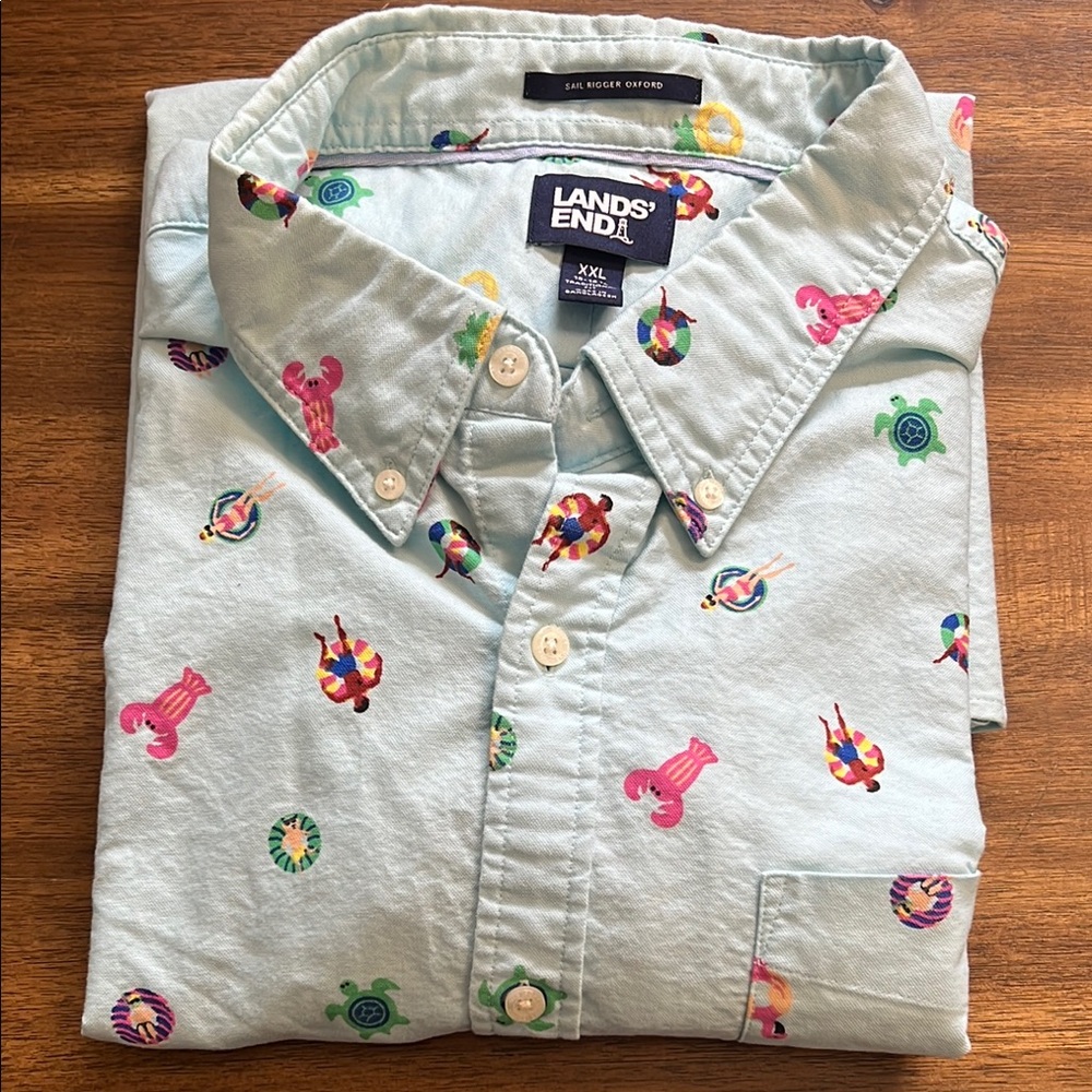 Lands End Sail Rigger Oxford Beach Short Sleeve Button Down Mens XXL Traditional